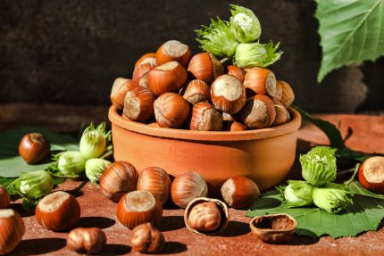 Hazelnuts,Or,Hazelnuts,In,A,Clay,Bowl,On,A,Dark