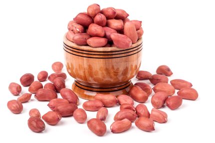 Peeled,Peanuts,In,A,Wooden,Barrel,Isolated,On,White,Background